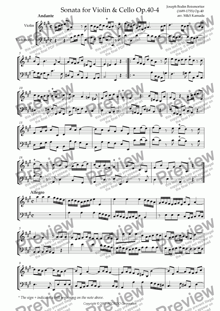 page one of Sonata (Duet) for Violin & Cello Op.40-4