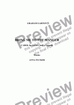 page one of CAROL - 'BRING ME TO THE MANGER' for SATB Choir a cappella, Words: Anna Tucker