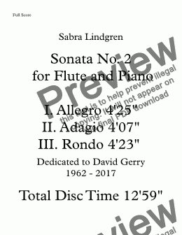 page one of Sonata No. 2 for Flute and Piano II. Adagio