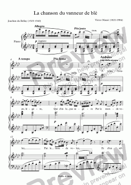 page one of La chanson du vanneur de blé (Victor Massé / Du Bellay))