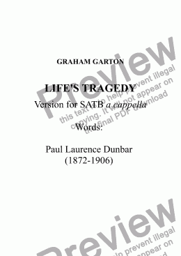 page one of CHORAL SONG - 'LIFE'S TRAGEDY' - Version for SATB Choir a cappella. Words: Paul Laurence Dunbar (1872-1906)