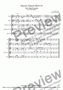 page one of Beethoven: Marsch (March) WoO 29 (originally composed for wind sextet) - wind quintet