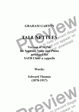 page one of CHORAL SONG - 'TALL NETTLES' for SATB Choir a cappella. Words: Edward Thomas (1878-1907)