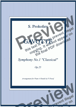 page one of Prokofiev - GAVOTTE  from  Symphony No.1 "Classical" Op.25 - piano 4 hands