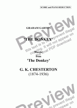page one of CHORAL SONG - 'THE DONKEY' Version for SATB Choir a cappella. With Piano Reduction. Words: G. K. Chesterton ( 1874-1939)