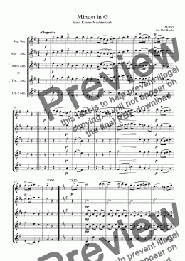 page one of Minuet in G - Mozart