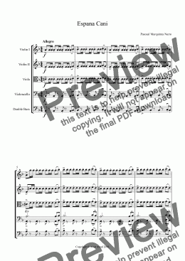 page one of Espana Cani arranged for string orchestra