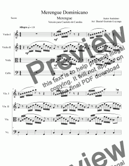page one of Merengue Dominicano - Cuarteto de Cuerda - Score