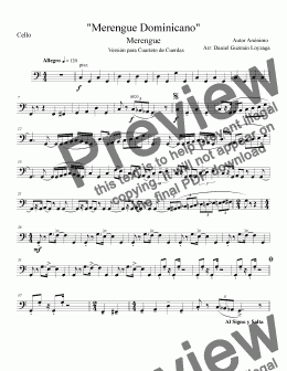 page one of Merengue Dominicano - Cuarteto de Cuerda - Cello