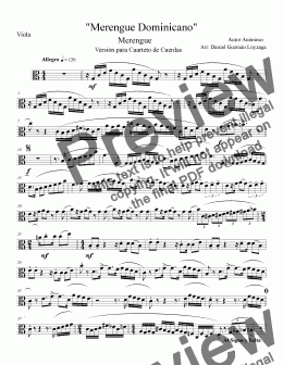 page one of Merengue Dominicano - Cuarteto de Cuerda - Viola