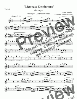 page one of Merengue Dominicano - Cuarteto de Cuerda - Violin I