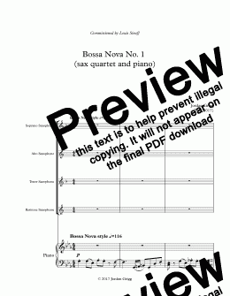 page one of Bossa Nova No. 1 (sax quartet and piano) - Score and parts