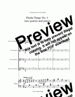 page one of Flashy Tango No. 3 (sax quartet and piano) - Score and parts