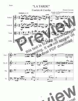 page one of La Tarde. Cuarteto de Cuerda - Score