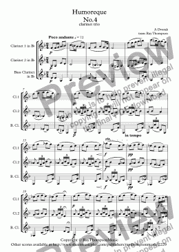 page one of Dvorak: Humoresque  No.4 - clarinet trio