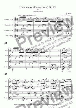 page one of Dvorak: Humoresque (Humoresken) No.7 Op.101 - clarinet quartet