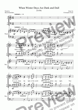 page one of When Winter Days Are Dark and Dull, Anthem for SATB
