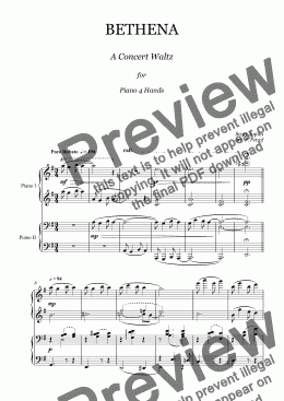 page one of Joplin - BETHENA Waltz - piano 4 hands