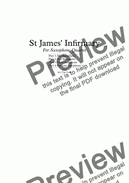 page one of St James' Infirmary. For Saxophone Quartet