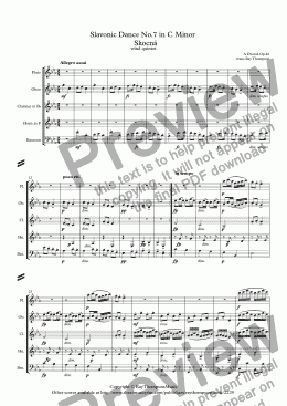 page one of Dvorak: Slavonic Dances Op.46 No.7 in C Minor (Skocná) - wind quintet