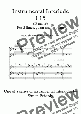 page one of Instrumental Interlude 1'15 for 2 flutes, guitar and/or piano