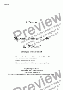 page one of Dvorak: Slavonic Dances Op.46 No.8 in G minor "Furiant" - wind quintet