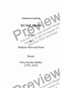 page one of SONG - TO THE MOON - 'for Medium Voice and Piano. Words: Percy Bysshe Shelley (1792-1822)