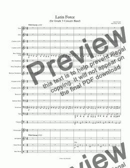 page one of Latin Force (for Grade 3 Concert Band) - Score and parts