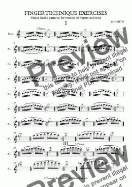 page one of FINGER TECHNIQUE EXERCISES for Flute (minor)