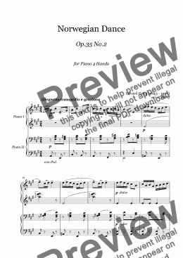page one of Grieg - NORWEGIAN DANCE Op.35 No.2 - piano 4 hands