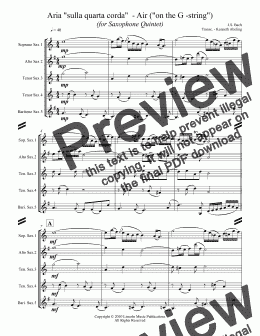 page one of Bach - Aria "sulla quarta corda"  - "Air on the G -string" (Saxophone Quintet SATTB)