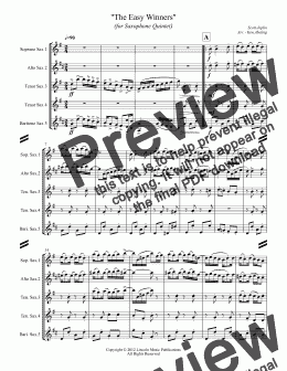 page one of Joplin - The Easy Winners (Saxophone Quintet SATTB)