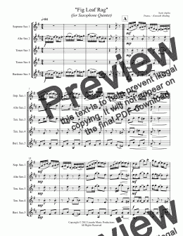 page one of Joplin - Fig Leaf Rag (for Saxophone Quintet SATTB)