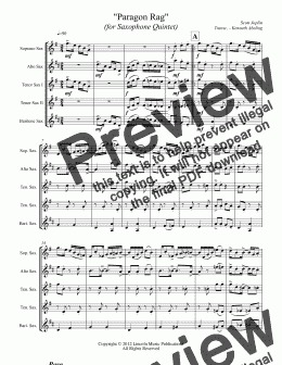 page one of Joplin - Paragon Rag (for Saxophone Quintet SATTB)