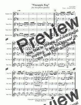 page one of Joplin - Pineapple Rag (Saxophone Quintet SATTB)