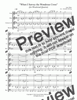 page one of When I Survey the Wondrous Cross (Woodwind Quartet)