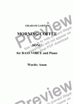 page one of SONG - 'MORNING COFFEE' for BASS Voice and Piano. Words: Anon (Not identified on Google)