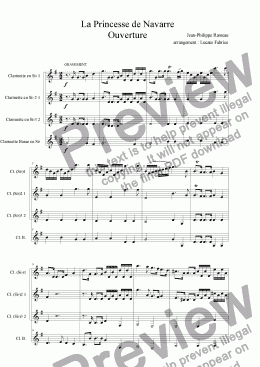 page one of la princesse de Navarre quatuor clarinettes
