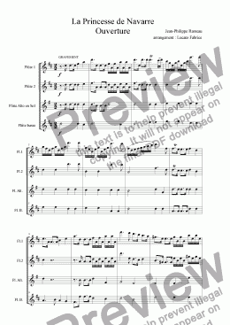 page one of la princesse de Navarre  quatuor Flutes