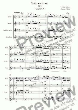 page one of suite ancienne albeniz quatuor  flûtes
