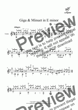 page one of Giga & Minuet in E minor for solo guitar