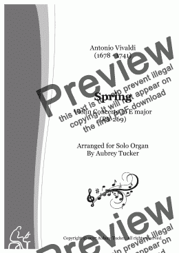 page one of Organ: Spring from The Four Seasons (Violin Concerto in E major RV 269) - Antonio Vivaldi