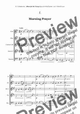 page one of Tchaikovsky - ''Morning Prayer'' from ''Album for the Young'' Op.39 for Woodwind Quintet