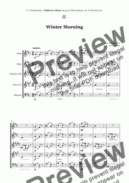 page one of Tchaikovsky - "Winter Morning" from "Album for the Young" Op.39 for Woodwind Quintet