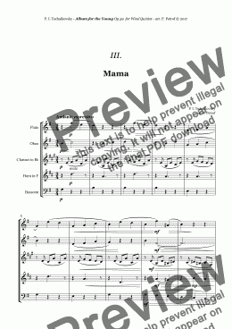 page one of Tchaikovsky - ''Mama'' from ''Album for the Young'' Op.39 for Woodwind Quintet