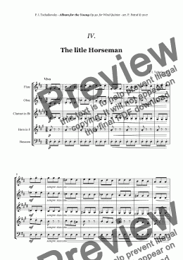 page one of Tchaikovsky - ''The litle Horseman'' from ''Album for the Young'' Op.39 for Woodwind Quintet
