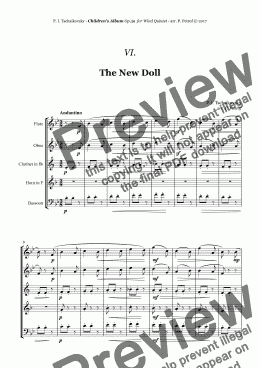 page one of Tchaikovsky - ''The New Doll'' from ''Album for the Young'' Op.39 for Woodwind Quintet