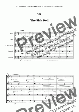 page one of Tchaikovsky - ''The Sick Doll'' from ''Album for the Young'' Op.39 for Woodwind Quintet