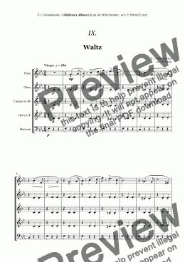 page one of Tchaikovsky - ''Waltz'' from ''Album for the Young'' Op.39 for Woodwind Quintet