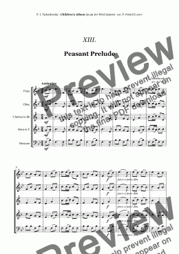 page one of Tchaikovsky - ''Peasant Prelude'' from ''Album for the Young'' Op.39 for Woodwind Quintet